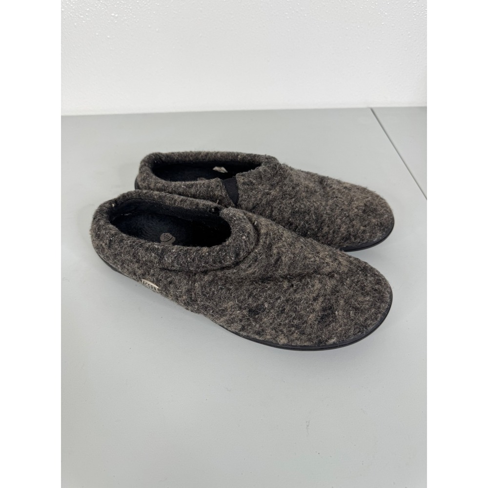 Acorn Digby Men Slippers Grey Boiled Wool Blend Clog 7.5-8.5 Indoor Outdoor
